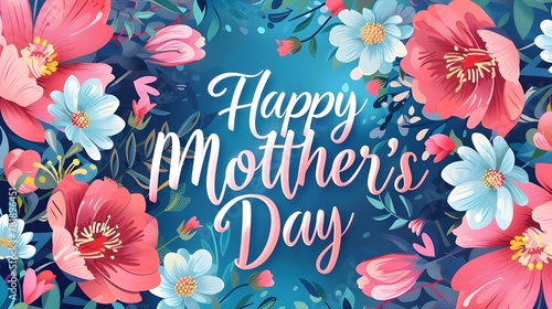 A modern illustration of a happy mother's day, with paper flowers and letteron. The illustration can be used in the newsletter, brochures, postcards, tickets, advertisements, banners ai generated  photo