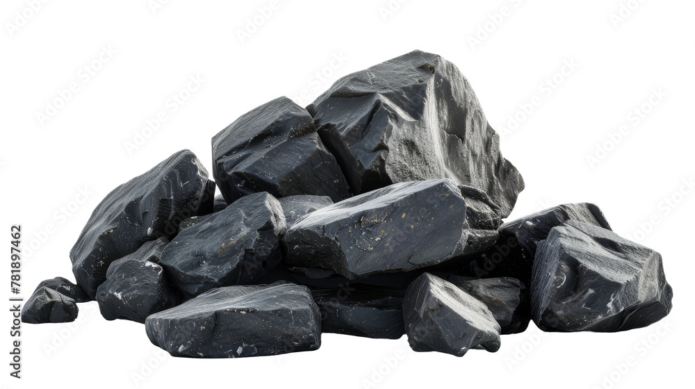 Pile of Black Rocks on White Background
