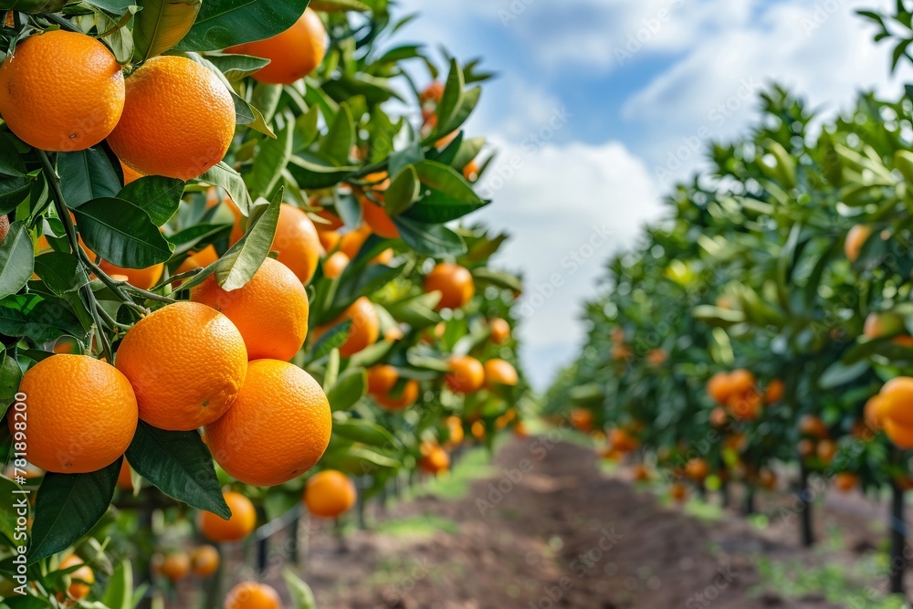 Bursting with color, a citrus grove scene, heavy with ripe, juicy fruits Bursting with color, a citrus grove scene, heavy with ripe, juicy fruits