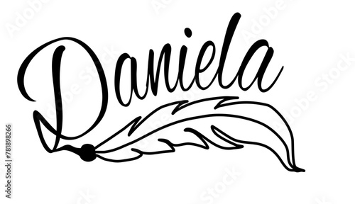 Daniela - black color - name written - Word with feather for websites, baby shower, greetings, banners, cards-shirt, sweatshirt, prints, cricut, silhouette, sublimation