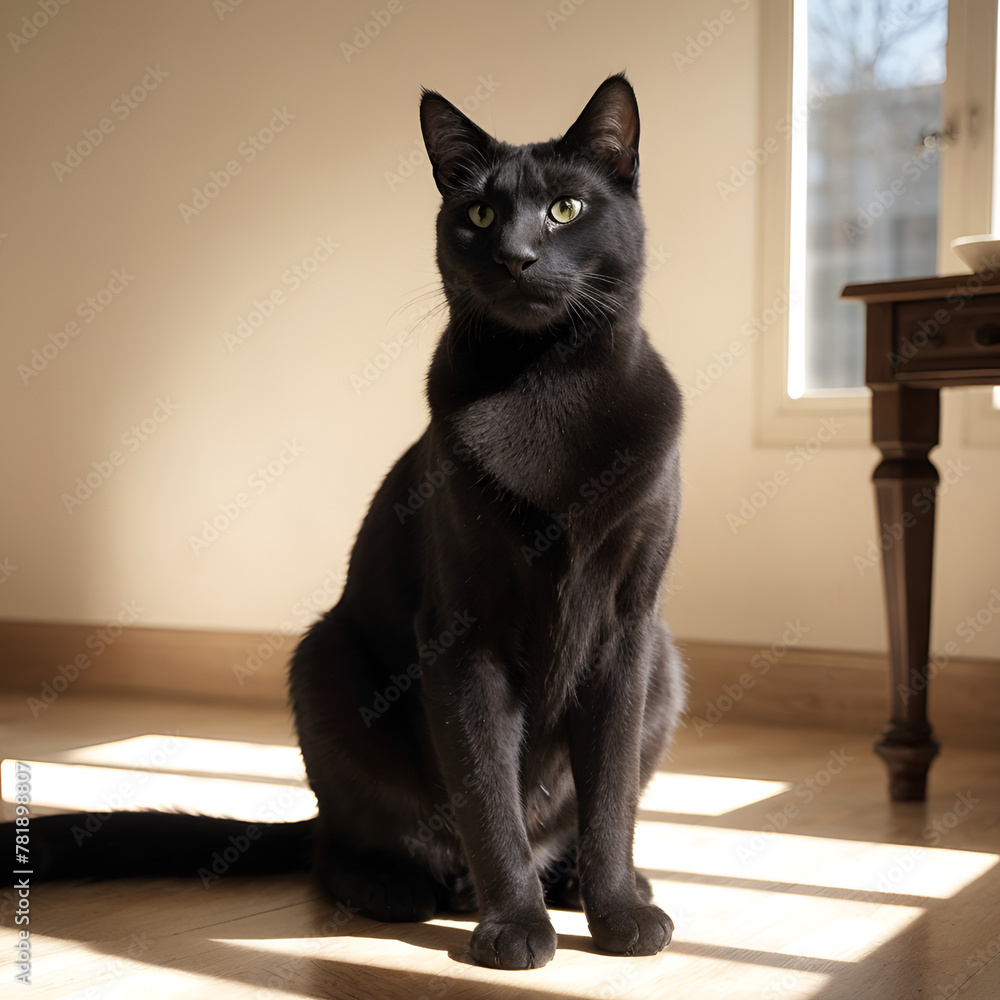 아름다운 사파이어 눈을 가진 검은 고양이