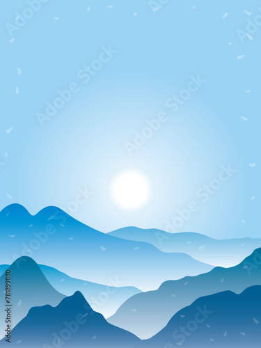 Background illustration with the moon floating on the mountain