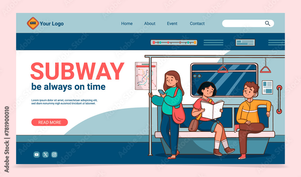 Hand drawn People on subway landing page Hand drawn People on subway landing page