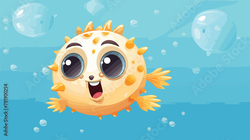 Pufferfish with dizzy face illustration 2d flat car