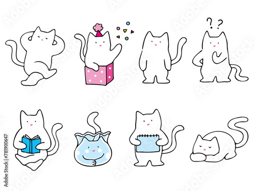 Illustration of various appearances of cat characters