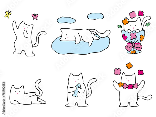 Illustration of various appearances of cat characters