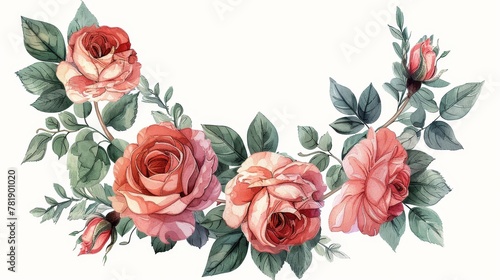 Wallpaper Mural Floral Patterns: A vector illustration of a floral wreath, with roses and leaves intertwined to form a circular design Torontodigital.ca