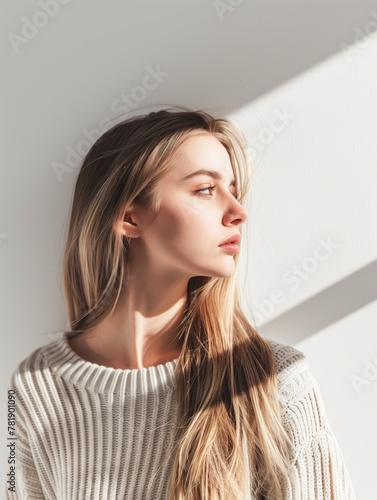 Blonde with shadow and light play photo
