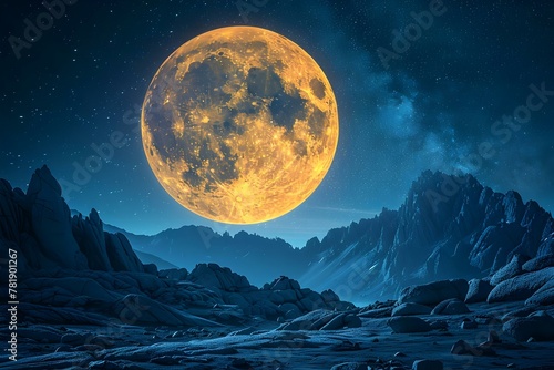 Moonlit Mountain Majesty  A Serene Night Sky. Concept Starry Night Landscape  Mountain Silhouettes  Moonlit Scenery  Twilight Serenity  Majestic Mountain Views