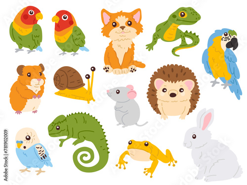 Vector illustration set of cute pets animals for digital stamp,greeting card,sticker,icon,design
