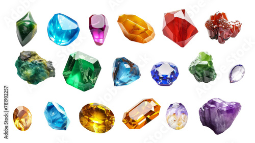 Assorted Colorful Gemstones on White Background