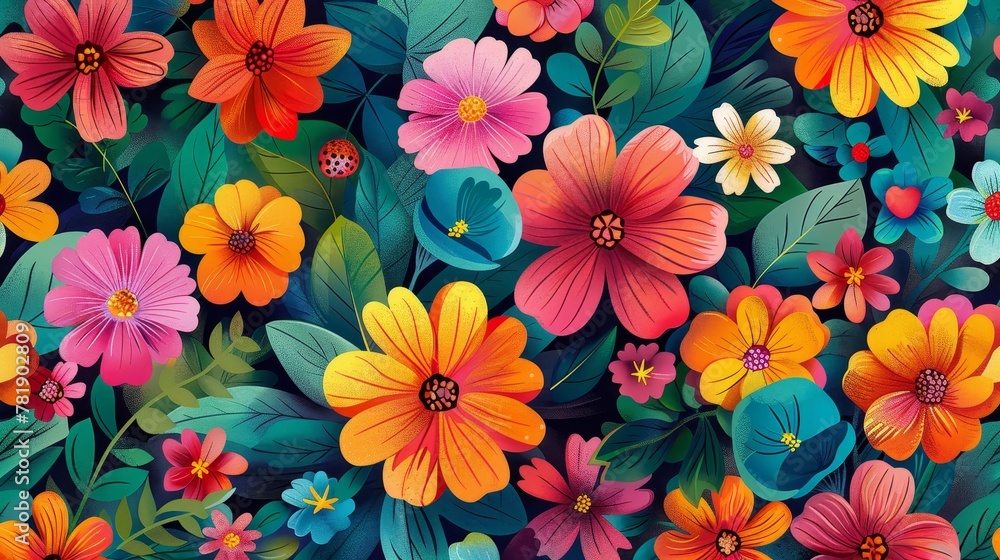 Fototapeta premium Pattern Backgrounds: A vector illustration of a colorful floral pattern