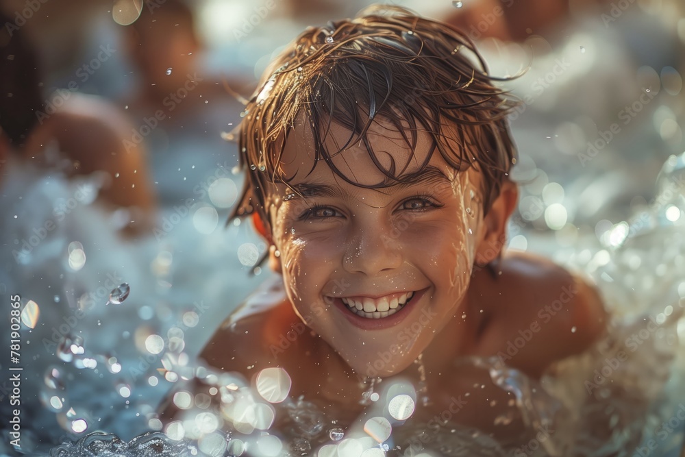 Happy kid enjoying water splash