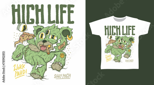 High Bear Illustration Tshirt Cartoon Designs. © Clushy