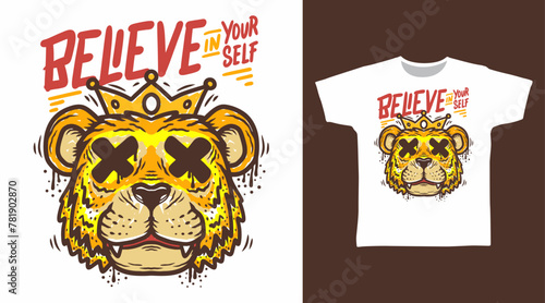 King Tiger Illustration Tshirt Cartoon Designs. © Clushy