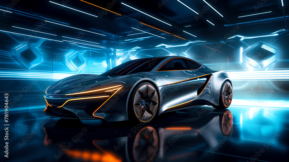 Blue Light Dreams Capturing the Photo Realism of Futuristic Electric Cars with Angular Lines and Stunning Beauty