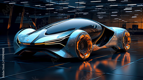 Blue Light Futuristic Electric Car Stunning Angular Design and Photo Realism