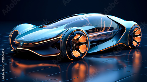 Futuristic Electric Car Blue Light Photo Realism with Angular Lines and Stunning Design