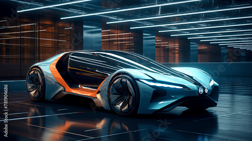 Blue Light Futuristic Electric Car Stunning Angular Design in Photorealistic Images