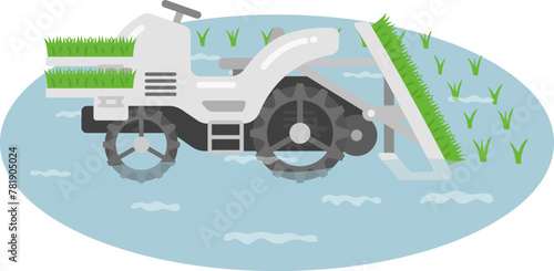 苗を植える、田植機のイラスト