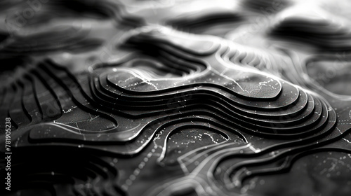 Monochrome Cartographic Patterns Intricate Map Lines and Designs on a Dark Background photo