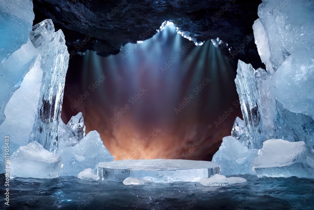 Product packaging mockup photo of winter scene and Natural podium ...
