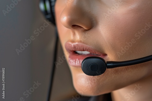 close up of customer service representative with headset microphone photo