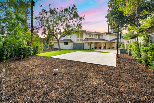 Remodeled Los Angeles home yard with lush trees