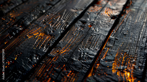 Charred Elegance: High Resolution Photography of Burnt Wood Flooring with Unique Texture and Patterns for Industrial Chic Interior Design