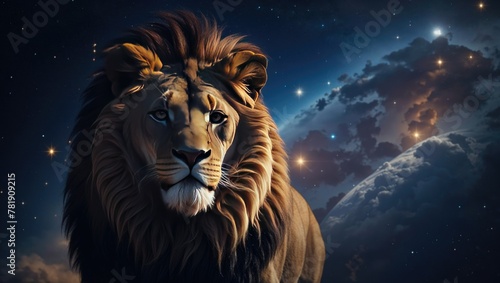 Lion against the starry night sky