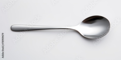 top view Silver spoon isolated on a white background