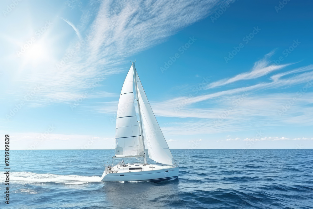 Serene Ocean Sail: Sunshine and Blue Skies