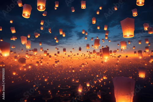 Enchanting Sky Lantern Festival Glowing at Twilight