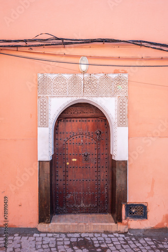 Arched doorway entrance to a building in the Marrakech Medina