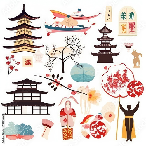 Colorful Collection of Traditional Japanese Icons and Symbols