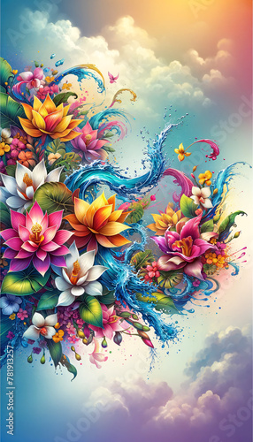Songkran Splash: Thai Floral Delight background.