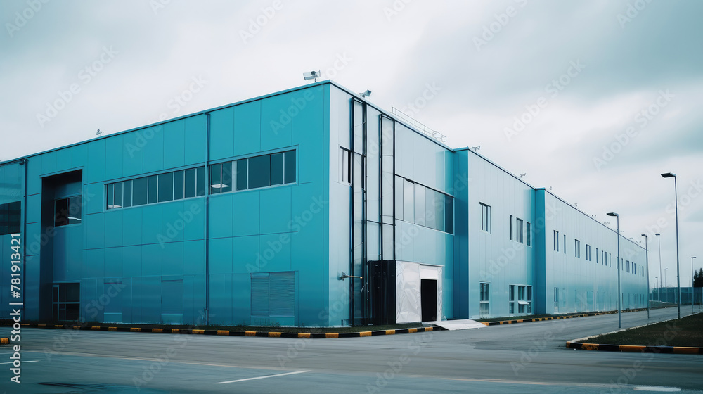 Obraz premium Contemporary Blue Warehouse Building Facade