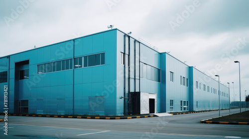 Contemporary Blue Warehouse Building Facade