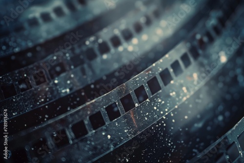 A close-up of a film strip capturing the essence of nostalgia and storytelling through its textured grain.