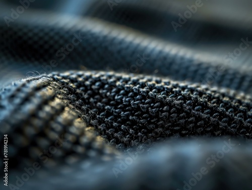 A close up of a black and white fabric with some yarn. AI.