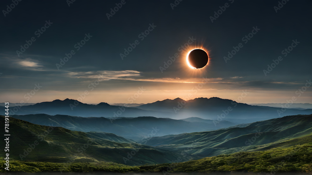 A total solar eclipse. The moon completely blocks the sun, presenting a spectacular and mysterious astronomical spectacle.