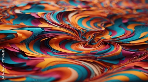 A close up of a colorful swirl pattern on fabric. AI.
