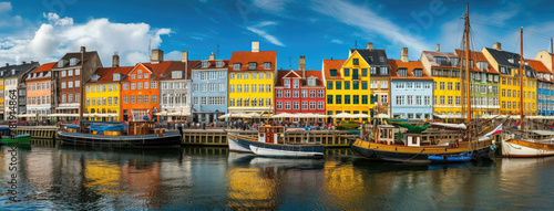 Colorful Waterfront Buildings in Copenhagen Panorama © evening_tao