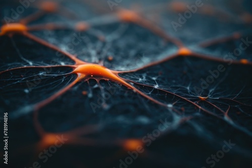 A close up of a brain with orange and black spots. AI. photo