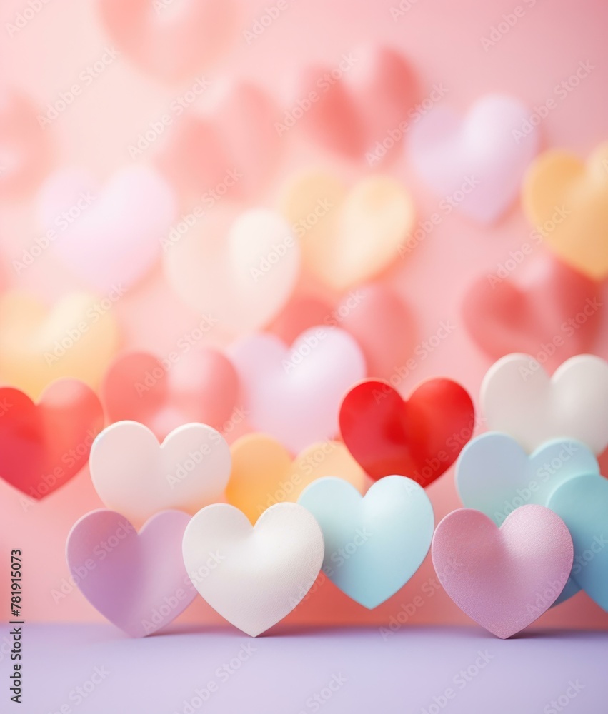A bunch of small hearts are on a pink background. AI.