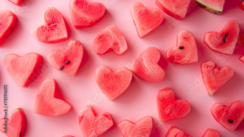 Watermelon Hearts on a Pink Background