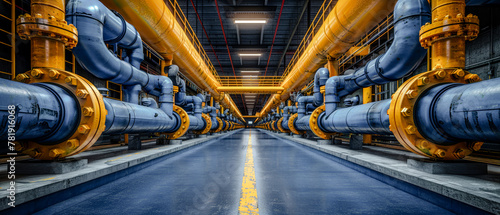 Array of industrial Pipes in and around Buildings Wallpaper Cover Background Brainstorming