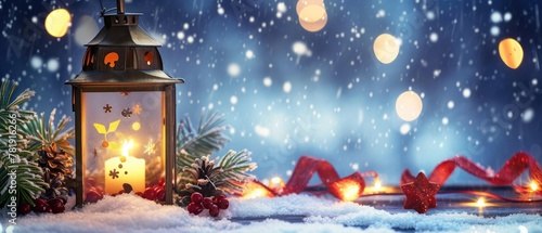 Enchanting Christmas Lantern on a Snowy Evening