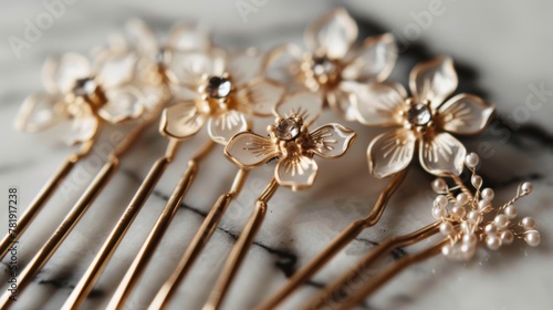 Elegant Floral Hairpins on a Wooden Surface