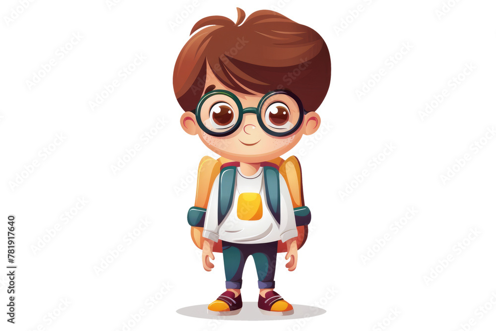 little school boy clipart illustration, isolated on white or transparent png